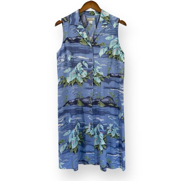 Tommy Bahama Dresses & Skirts - Tommy Bahama Tropical Print Silk Button Front Shirt Dress 12 Blue Hawaiian Beach
